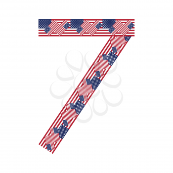 Number 7 made of USA flags on white background from USA flag collection, Vector Illustration
