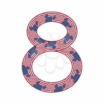 Number 8 made of USA flags on white background from USA flag collection, Vector Illustration
