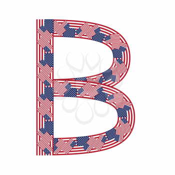 Letter B made of USA flags on white background from USA flag collection, Vector Illustration
