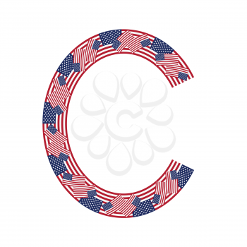 Letter C made of USA flags on white background from USA flag collection, Vector Illustration
