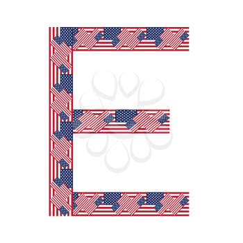 Letter E made of USA flags on white background from USA flag collection, Vector Illustration
