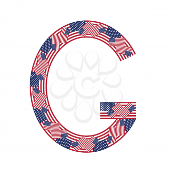 Letter G made of USA flags on white background from USA flag collection, Vector Illustration
