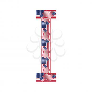 Letter I made of USA flags on white background from USA flag collection, Vector Illustration
