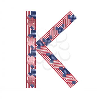 Letter K made of USA flags on white background from USA flag collection, Vector Illustration
