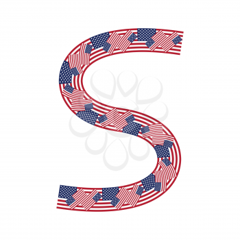 Letter S made of USA flags on white background from USA flag collection, Vector Illustration
