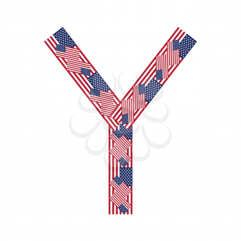 Letter Y made of USA flags on white background from USA flag collection, Vector Illustration
