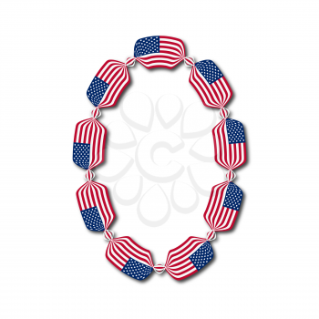 Number 0 made of USA flags in form of candies on white background, Vector Illustration
