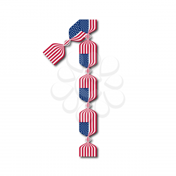 Number 1 made of USA flags in form of candies on white background, Vector Illustration