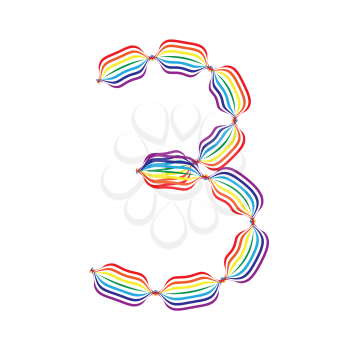 Number 3 made in rainbow colors on white background
