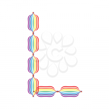 Letter L made in rainbow colors on white background

