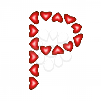 Letter P made of hearts on white background
