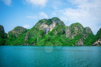 Mountain islands and sea in Halong Bay, Vietnam, Southeast Asia