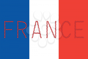 French flag in correct proportions and colors with word France made from hearts