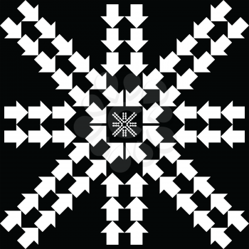 Pattern with arrows in snowflake form on black background