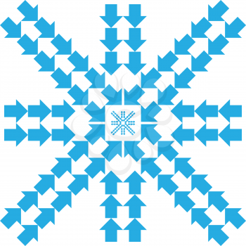 Pattern with blue arrows in snowflake form on white background