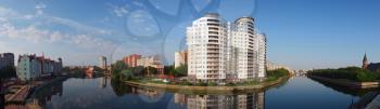 Panoramic view of the center of Kaliningrad and Pregolya River, Russia, Europe