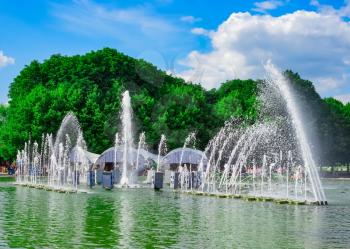 Fountain in Gorky Park on summer day, Moscow, Russia, East Europe