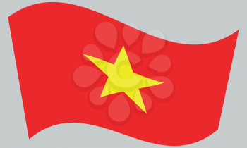 Flag of Vietnam waving on gray background