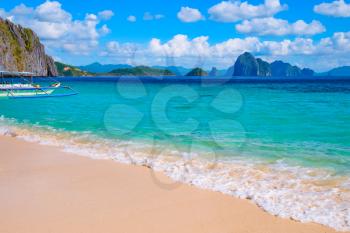 Tropical landscape of sandy beach, Palawan, Philippines, Southeast Asia