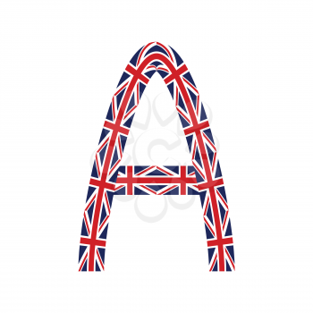 Letter A made from United Kingdom flags on white background