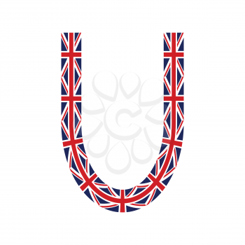 Letter U made from United Kingdom flags on white background