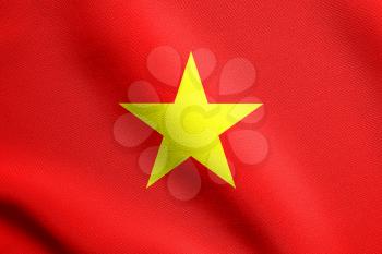 Flag of Vietnam waving in the wind with detailed fabric texture. Vietnamese national flag.