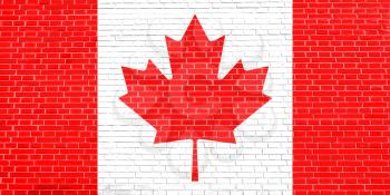Flag of Canada on brick wall texture background. Canadian national flag.