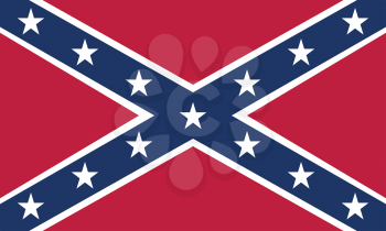 National flag of the Confederate States of America. Known as Confederate Battle, Rebel, Southern Cross, Dixie flag. Historical flag of the CSA. Correct size, colors. Patriotic symbol, banner. Vector