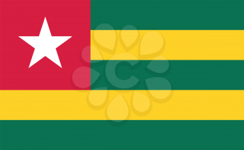 Flag of Togo in correct size, proportions and colors. Accurate official standard dimensions. Togolese national flag. African patriotic symbol, banner, element, background. Vector illustration