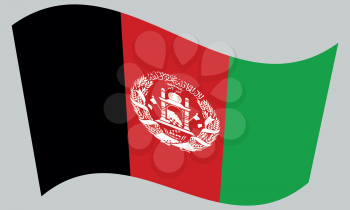 Afghan national official flag. Patriotic symbol, banner, element, background. Correct colors. Flag of Afghanistan waving on gray background, vector