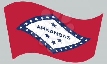 Arkansan official flag, symbol. American patriotic element. USA banner. United States of America background. Flag of the US state of Arkansas waving on gray background , vector