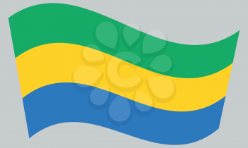 Gabonese national official flag. African patriotic symbol, banner, element, background. Correct colors. Flag of Gabon waving on gray background, vector
