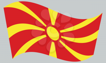 Macedonian national official flag. Patriotic symbol, banner, element, background. Correct colors. Flag of Macedonia waving on gray background, vector
