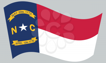North Carolinian official flag, symbol. American patriotic element. USA banner. United States of America background. Flag of the US state of North Carolina waving on gray background, vector