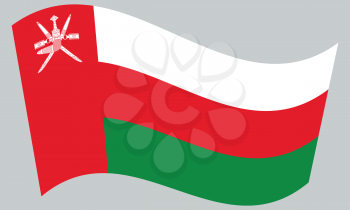 Omani national official flag. Patriotic symbol, banner, element, background. Correct colors. Flag of Oman waving on gray background, vector