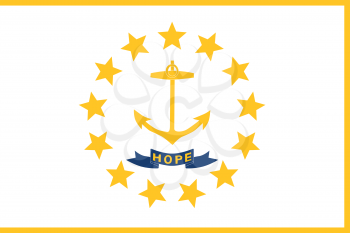 Rhode Islander official flag, symbol. American patriotic element. USA banner. United States of America background. Flag of the US state of Rhode Island in correct size and colors, vector illustration
