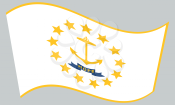 Rhode Islander official flag, symbol. American patriotic element. USA banner. United States of America background. Flag of the US state of Rhode Island waving on gray background, vector