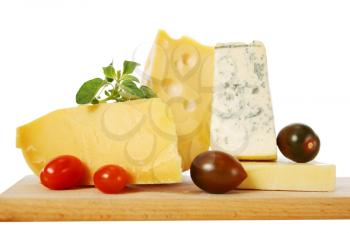 Still life of different types of cheese,isolated
