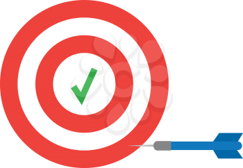 Vector red bullseye with green check mark and blue dart.