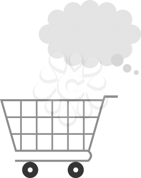 Vector grey shopping cart with grey thought bubble.
