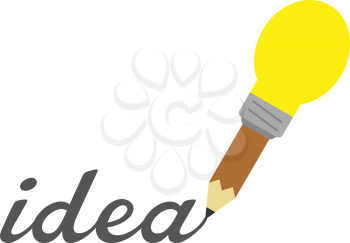 Vector brown yellow light bulb-tipped pencil writing word idea.
