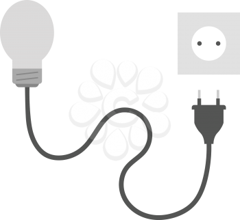 Vector grey light bulb with wire electrical plug and outlet.