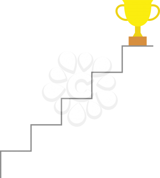 Vector gold trophy on top of stairs.