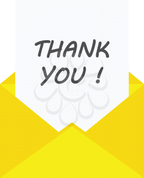 Vector paper with thank you in yellow envelope.