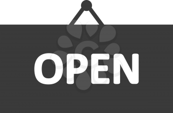 Vector black hanging sign with text open.