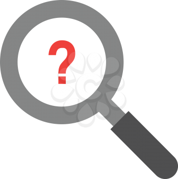 Vector grey magnifier with red question mark