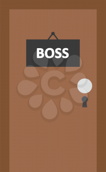 Vector brown door with black boss sign.