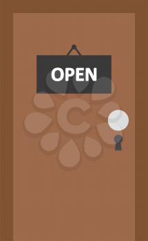 Vector brown door with black open sign.