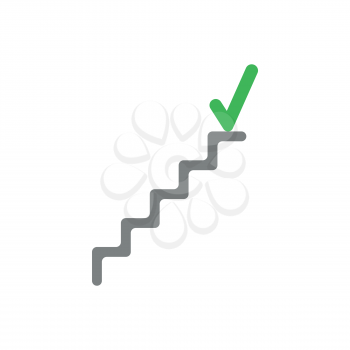 Flat design style vector illustration concept of grey stairs with green check mark symbol icon on the top on white background.