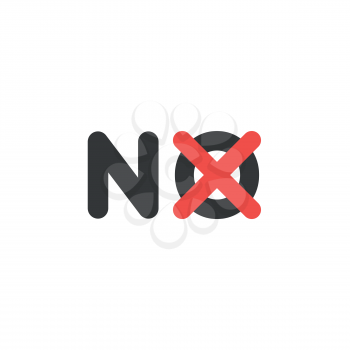 Flat design style vector illustration concept with no text. Red x mark icon instead of o letter on white background.